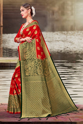 Red Banarasi Art Silk Woven Saree